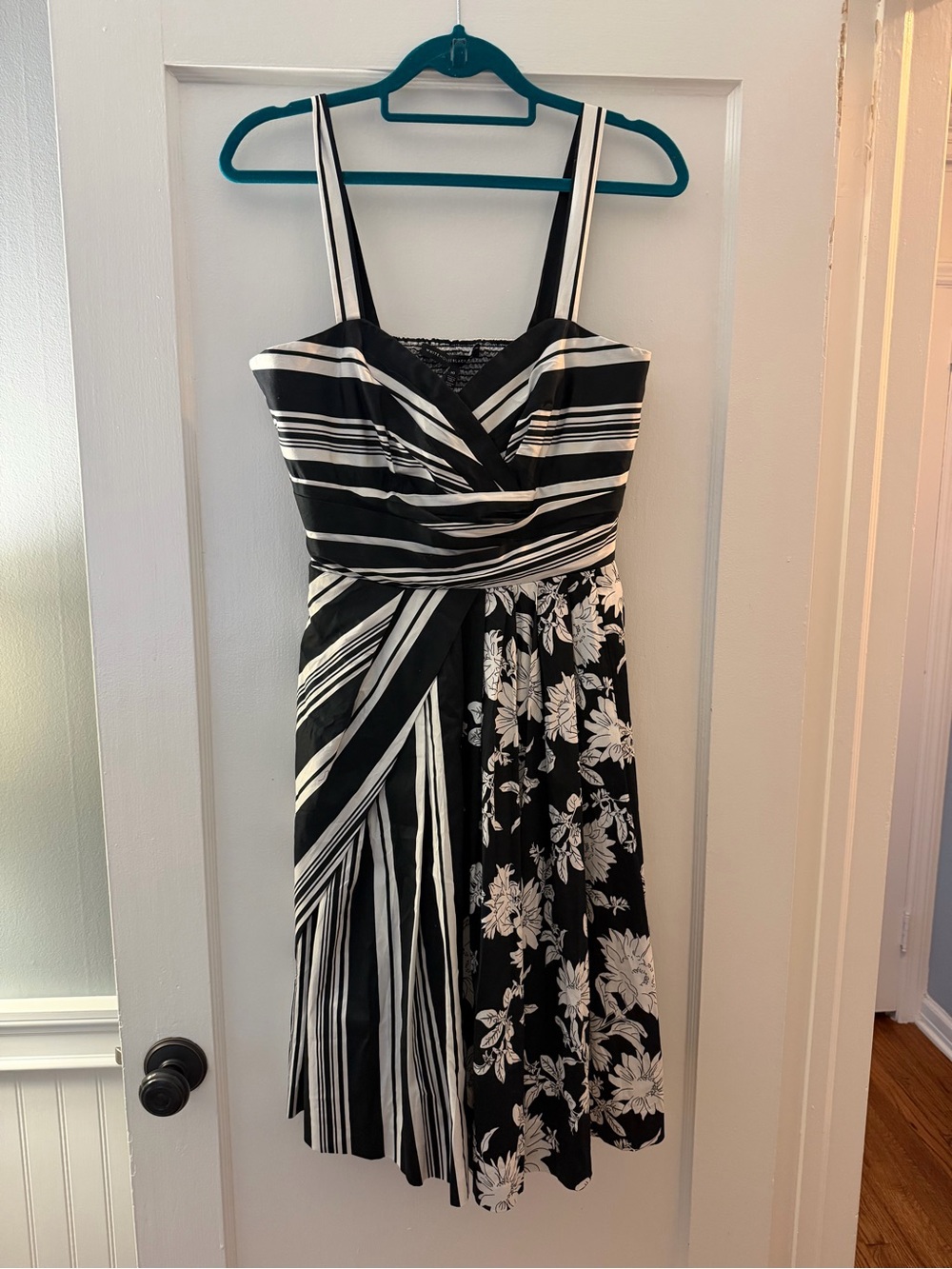 White House Black Market Black & White Mixed-Print Midi Dress